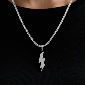 Simple Lightning Bolt Pendant in White Gold