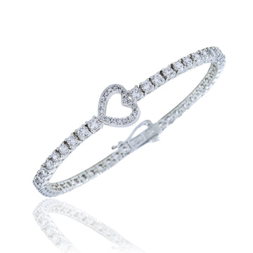 Women's Moissanite Heart Tennis Bracelet in White Gold Vermeil