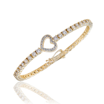 Women's Moissanite Heart Tennis Bracelet in Yellow Gold Vermeil - 3mm