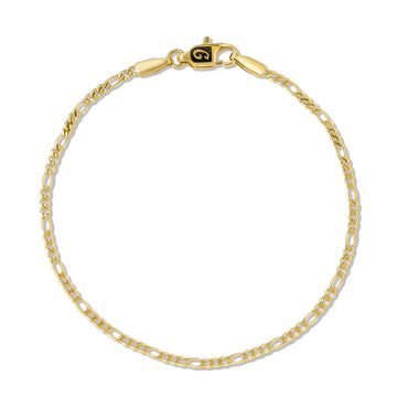 Figaro Chain Bracelet in Hollow Yellow Gold - 2mm