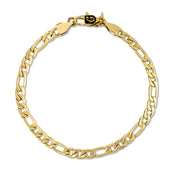 Figaro Chain Bracelet in Hollow Yellow Gold - 4mm