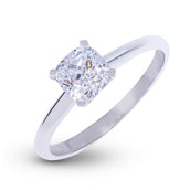 Square Cushion Single Stone Lab Diamond Engagement Ring in Solid White Gold