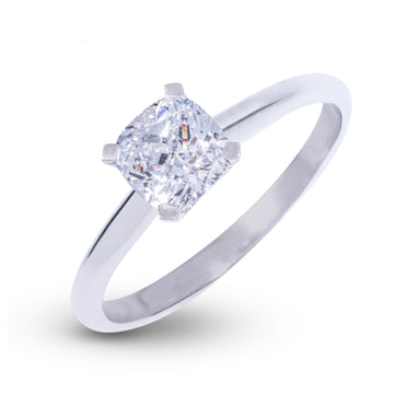 Square Cushion Single Stone Lab Diamond Engagement Ring in Solid White Gold