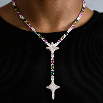 Lariat de tenis GLD Star multicolor en oro blanco