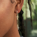 Triple Cross Drop Earrings in Yellow Gold