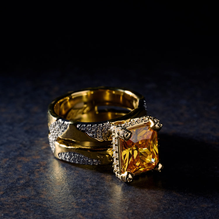 GLD X Bloody Osiris Lab Diamond Canary Two Tone Rock Ring in Solid