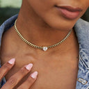 Collar cubano Crystal Heart de oro amarillo