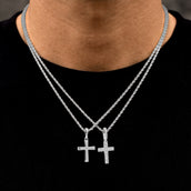 Micro Diamond Cross and Micro Simple Cross Pendant Set in White Gold