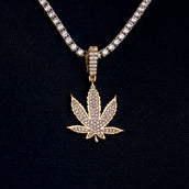 Diamond Weed Leaf Pendant in Yellow Gold