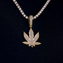 Diamond Weed Leaf Pendant in Yellow Gold