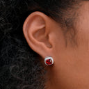 10MM Ruby Cushion Cut Stud Earring in White Gold