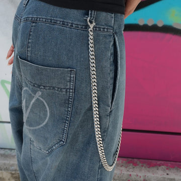 12MM Miami Cuban w/ 12MM Carabiner Pant Chain in White Gold