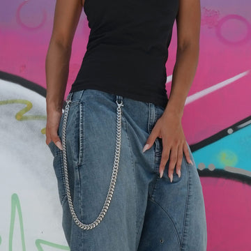 12MM Miami Cuban w/ 12MM Carabiner Pant Chain in White Gold