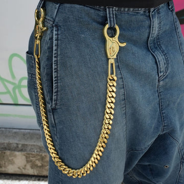 19MM Miami Cuban w/ 65MM Carabiner Pant Chain in Yellow Gold