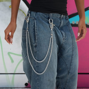 6MM Double Rope Chain w/ 65MM Carabiner Pant Chain in White Gold