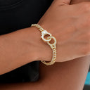 Diamond Prong Cuban Handcuff Bracelet in Yellow Gold