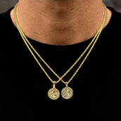 Saint Michael Coin and Memento Mori Coin Pendant Set in Yellow Gold