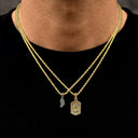 Micro Angel Wing and Icon Jesus Pendant Set in Yellow Gold