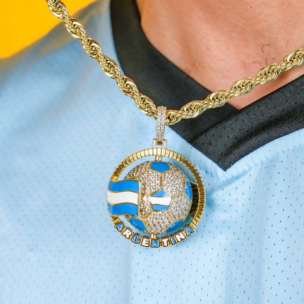 Diamond Argentina Globe Flag Pendant in Yellow Gold