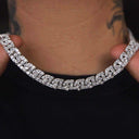 Baguette Chain Link Necklace in White Gold- 8mm