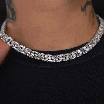 Baguette Chain Link Necklace in White Gold - The GLD Shop
