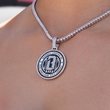 Baseball Lifestyle 101 Iced Coin Pendant in White Gold