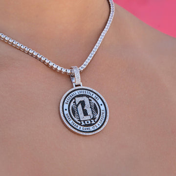 Baseball Lifestyle 101 Iced Coin Pendant in White Gold