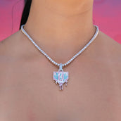 Baseball Lifestyle 101 Iced Dripping Homeplate Pendant in White Gold