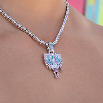Baseball Lifestyle 101 Iced Dripping Homeplate Pendant in White Gold