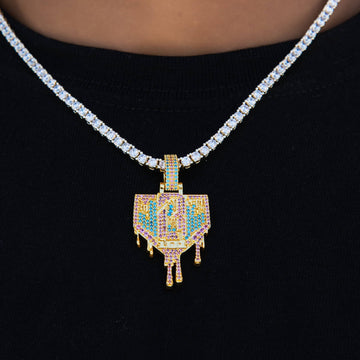 Baseball 101 Iced Dripping Homeplate Pendant in Yellow Gold