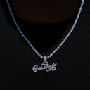 Baseball 101 Iced Wordmark Pendant in White Gold