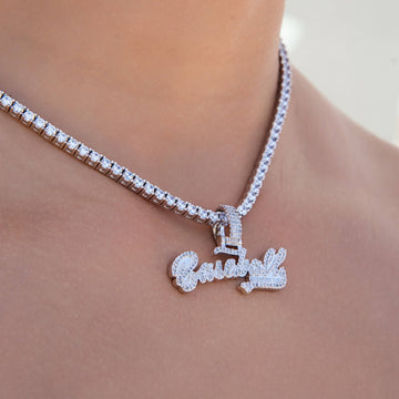 Baseball Lifestyle 101 Iced Wordmark Pendant in White Gold