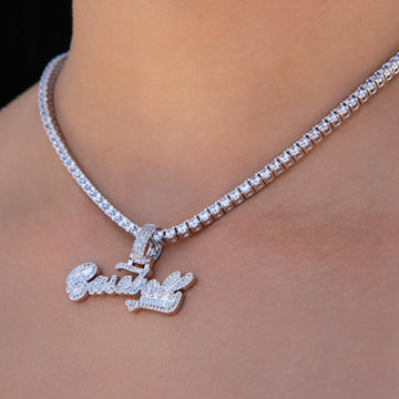 Baseball Lifestyle 101 Iced Wordmark Pendant in White Gold