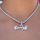 Baseball 101 Iced Wordmark Pendant in White Gold