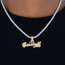 Baseball 101 Iced Wordmark Pendant in Yellow Gold