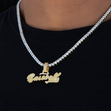 Baseball Lifestyle 101 Iced Wordmark Pendant in Yellow Gold