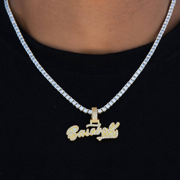 Baseball Lifestyle 101 Iced Wordmark Pendant in Yellow Gold