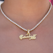 Baseball Lifestyle 101 Iced Wordmark Pendant in Yellow Gold