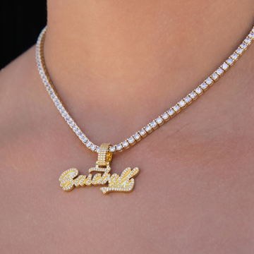 Baseball Lifestyle 101 Iced Wordmark Pendant in Yellow Gold