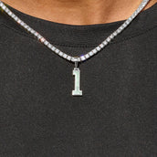 Micro Block Number Pendant in White Gold