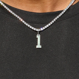 Micro Block Number Pendant in White Gold