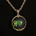 Diamond Brazil Globe Flag Pendant in Yellow Gold