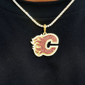 Colgante con el logotipo oficial de los Calgary Flames de la NHL en oro amarillo