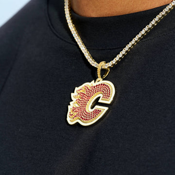 Colgante con el logotipo oficial de los Calgary Flames de la NHL en oro amarillo