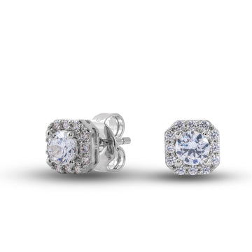 Cushion Cut Lab Grown Diamond Stud Earrings in Solid White Gold