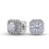 Cushion Cut Lab Grown Diamond Stud Earrings in Solid White Gold