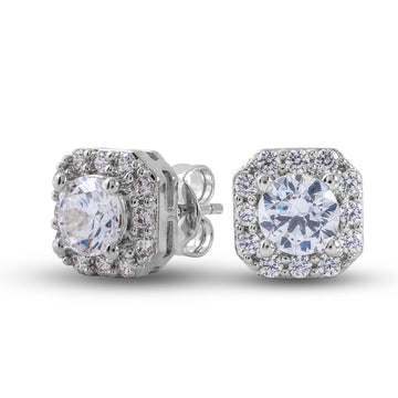 Aretes de diamante cultivado con corte cojín en oro blanco macizo
