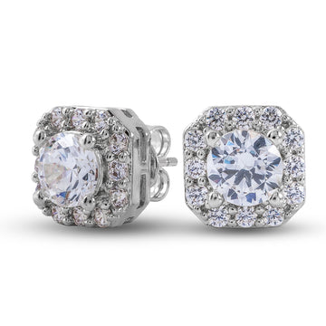 Aretes de diamante cultivado con corte cojín en oro blanco macizo