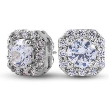 Aretes de diamante cultivado con corte cojín en oro blanco macizo