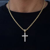 Diamond Cross Pendant + 4mm Rope Chain Set in Yellow Gold